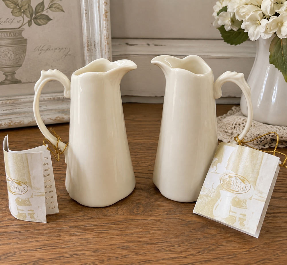 I. Godinger & Co Home Essentials White Ceramic Creamer Pitcher Farmhouse Cottage